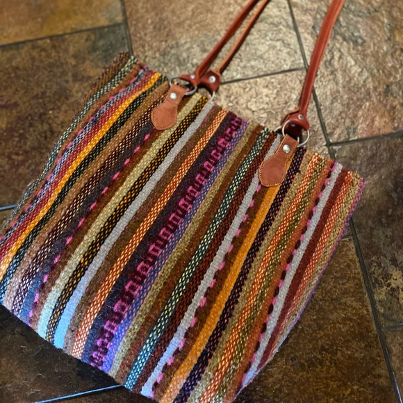 Rustic bohemian eclectic handwoven tribal wool funky colorful computer bag purse - Picture 3 of 10